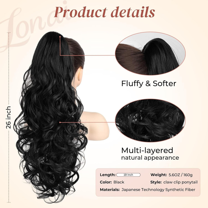 20" Inch Clip Claw Ponytail hair Extension
