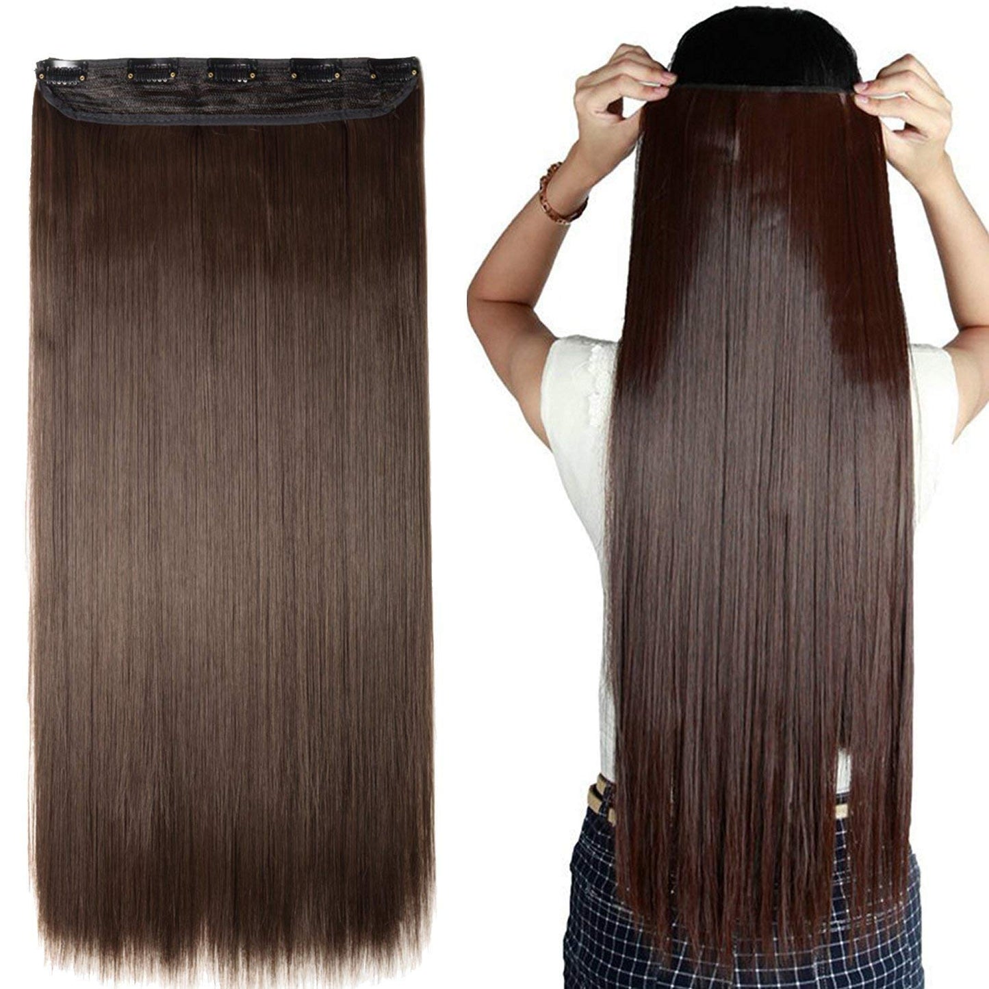 24 Inches " Clip In Hair Extensions " + Free Hair Bun