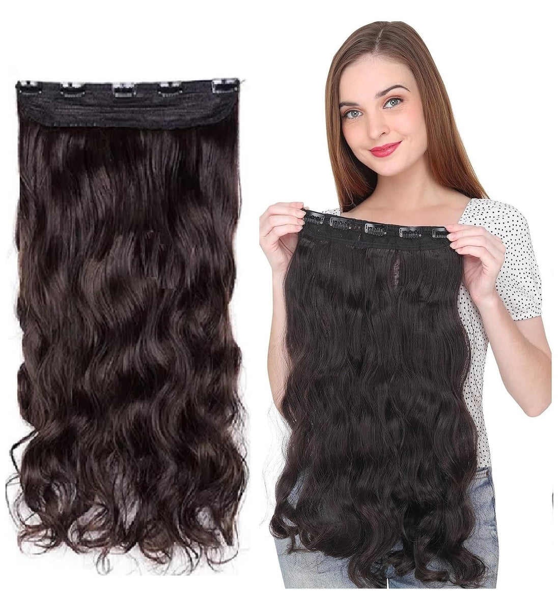 24 Inches " Clip In Hair Extensions " + Free Hair Bun