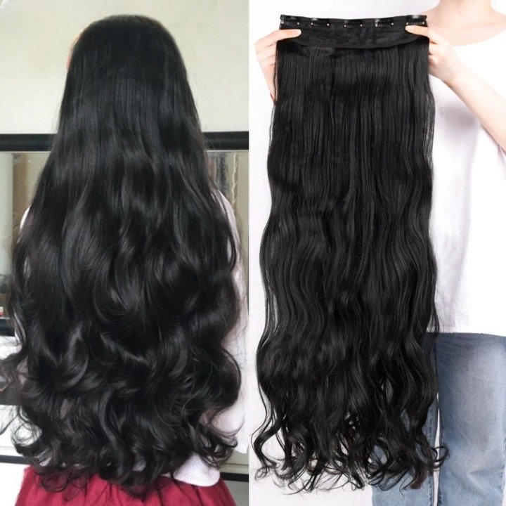 24 Inches " Clip In Hair Extensions " + Free Hair Bun