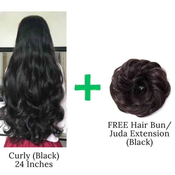 24 Inches " Clip In Hair Extensions " + Free Hair Bun