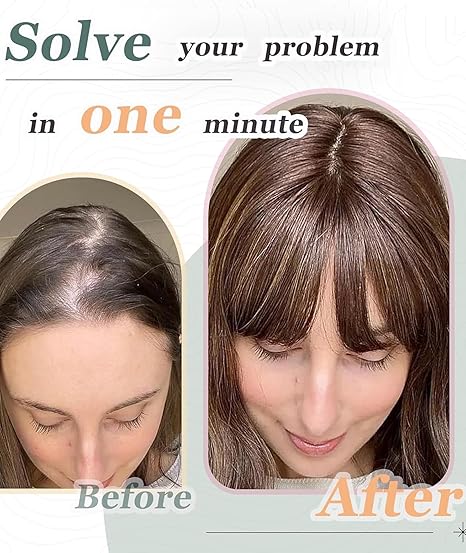 3D Hair Topper with Front Bangs - Covers White Hair and Visible Frontline - 2 Clips