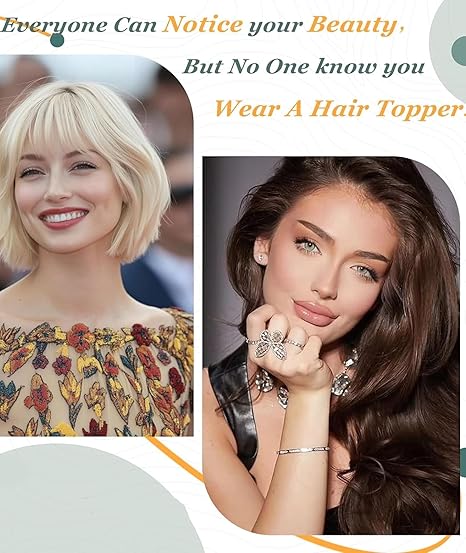 3D Hair Topper with Front Bangs - Covers White Hair and Visible Frontline - 2 Clips