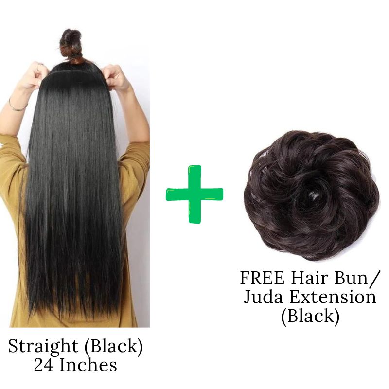 24 Inches" Clip In Hair Extensions + FREE Hair Bun (Juda) Extension