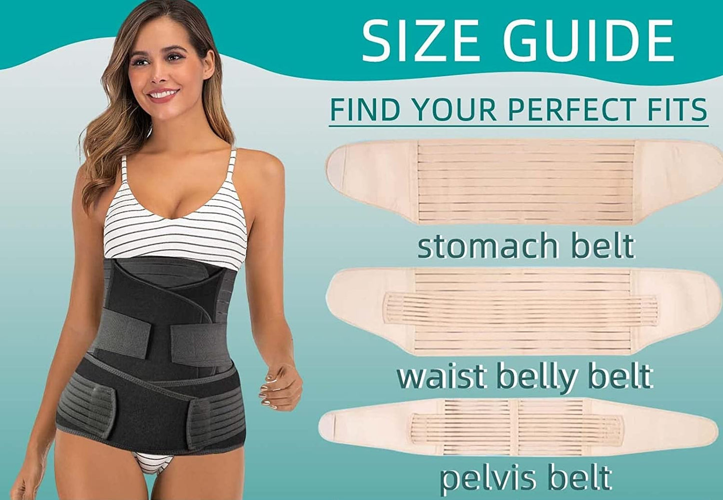 3-in-1 Postpartum Belly Wrap | Abdominal, Waist & Pelvic Support Belt for Post-Pregnancy Recovery | Adjustable & Breathable Belly Binder for Natural & C-Section Birth