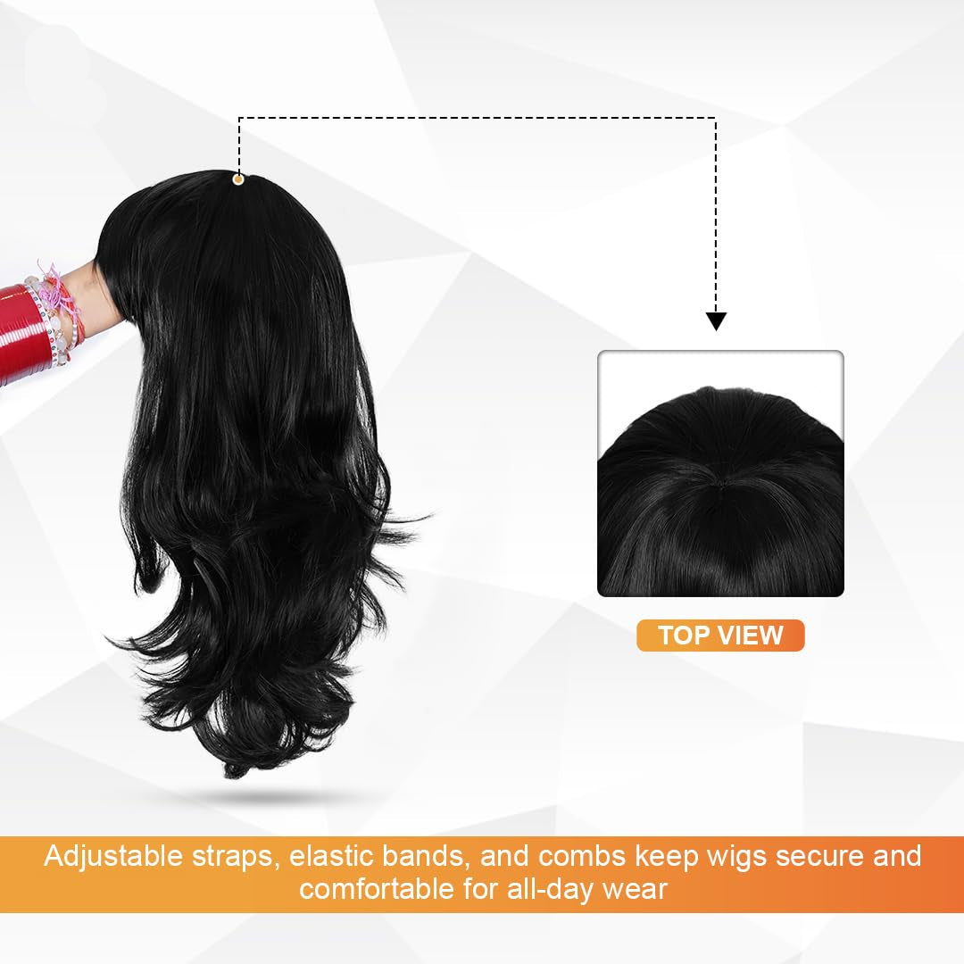 Hair Wig Full Head For Women and Girls, Real Hair Wig for women Length Natural Looking Wig with Adjustable Cap | Fashion, Party & Cosplay Use Includes 2 Pcs Wig Cap ((066F NB + 2pc Wig Cap) Black)