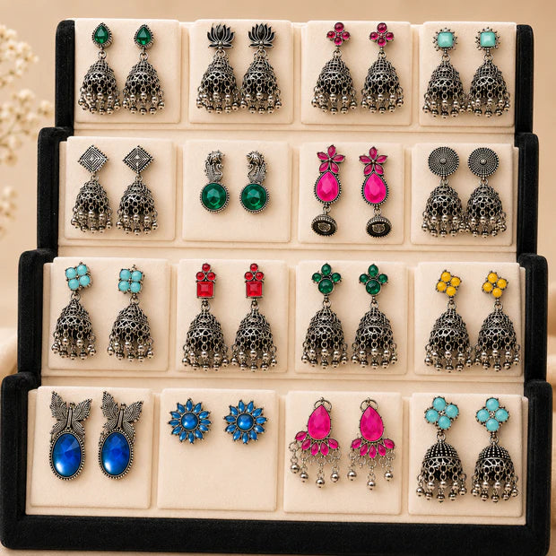 Premium Oxidised Earrings Combo Box – 16 Stylish Pairs for Every Occasion