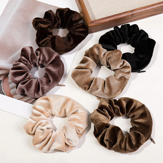 Velvet Hair Ties with Zipper - Set of 3 Pieces