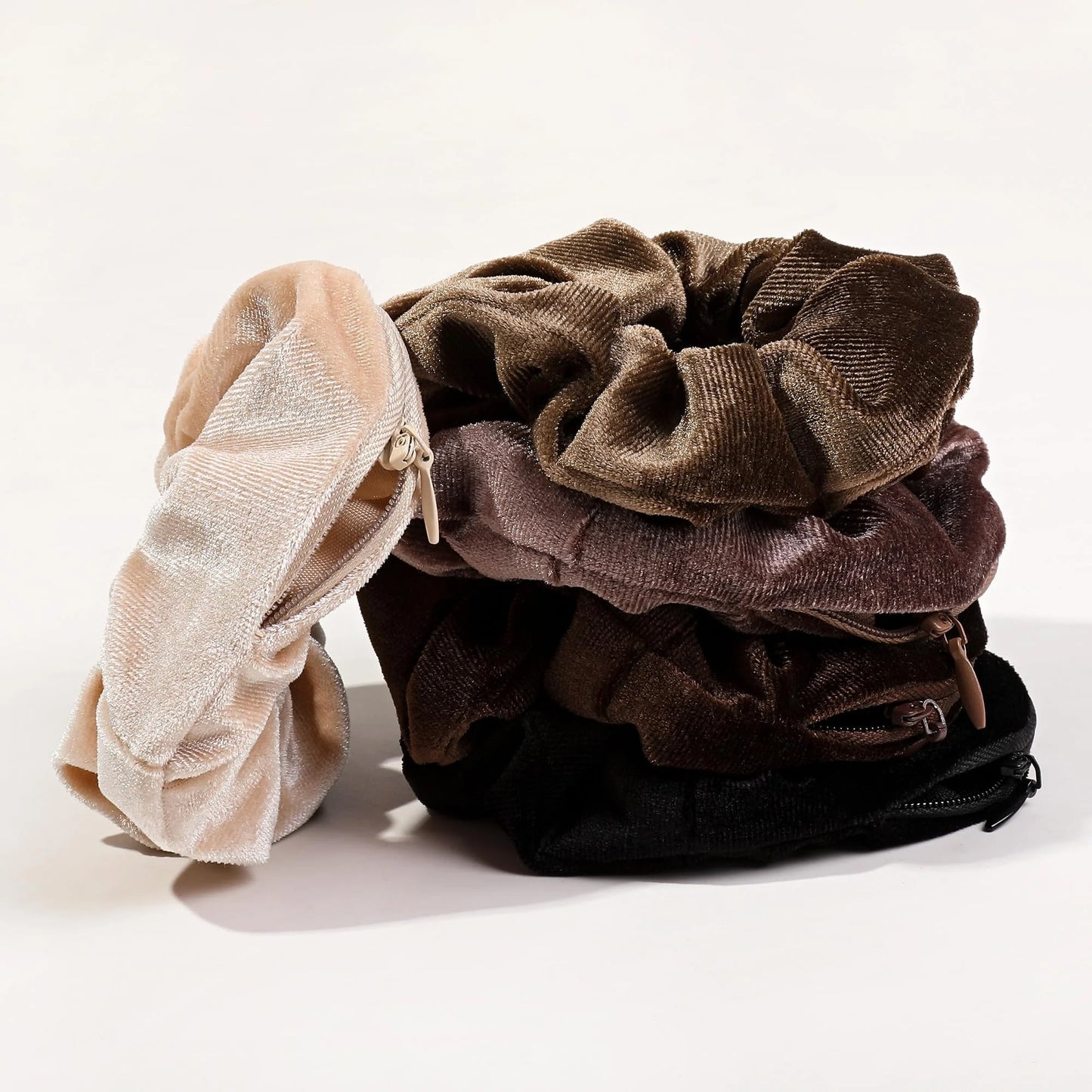 Velvet Hair Ties with Zipper - Set of 3 Pieces